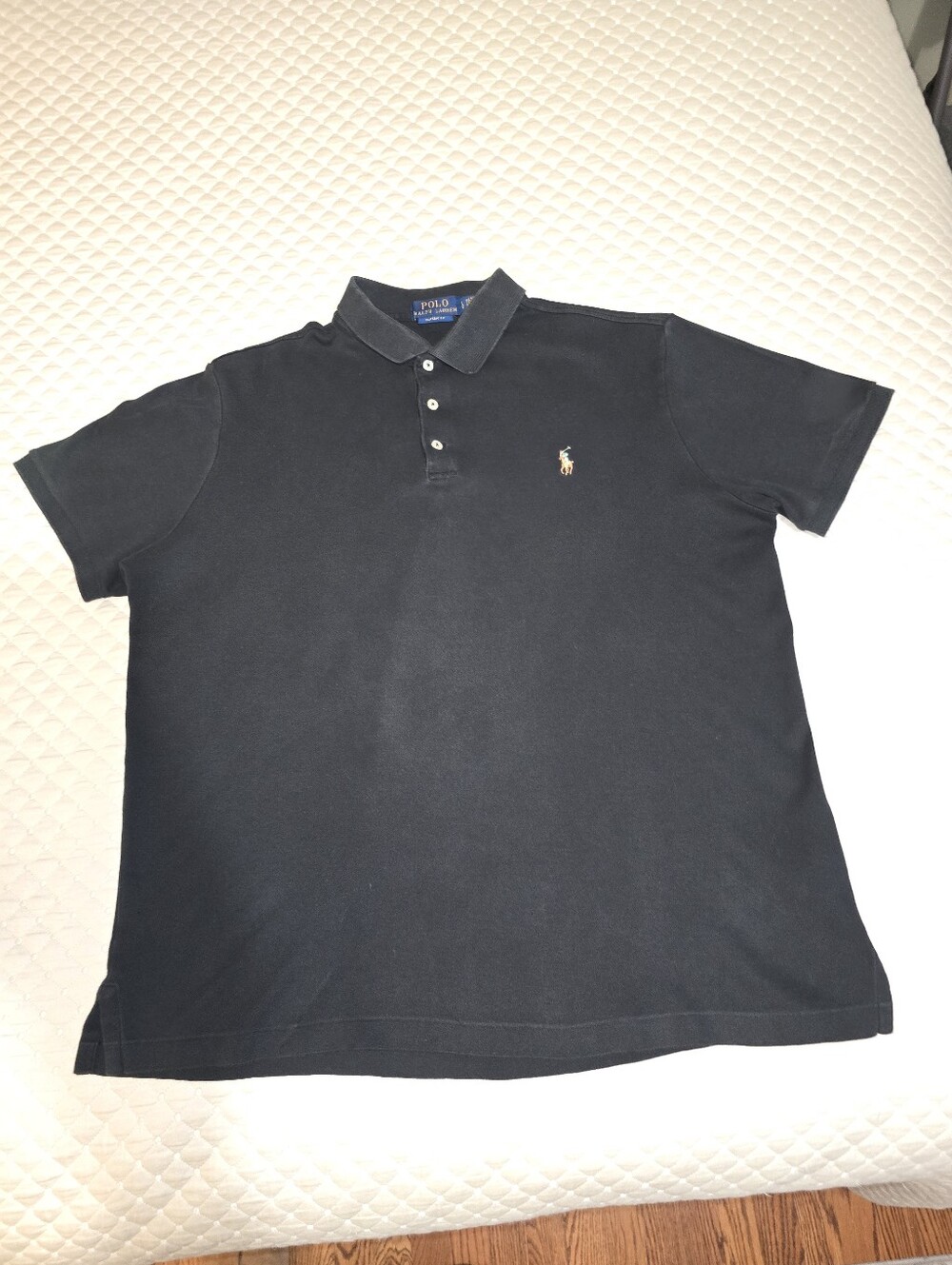 Lg - Polo by Ralph Lauren Black Short-Sleeve Polo with Flesh Embroidered Pony.